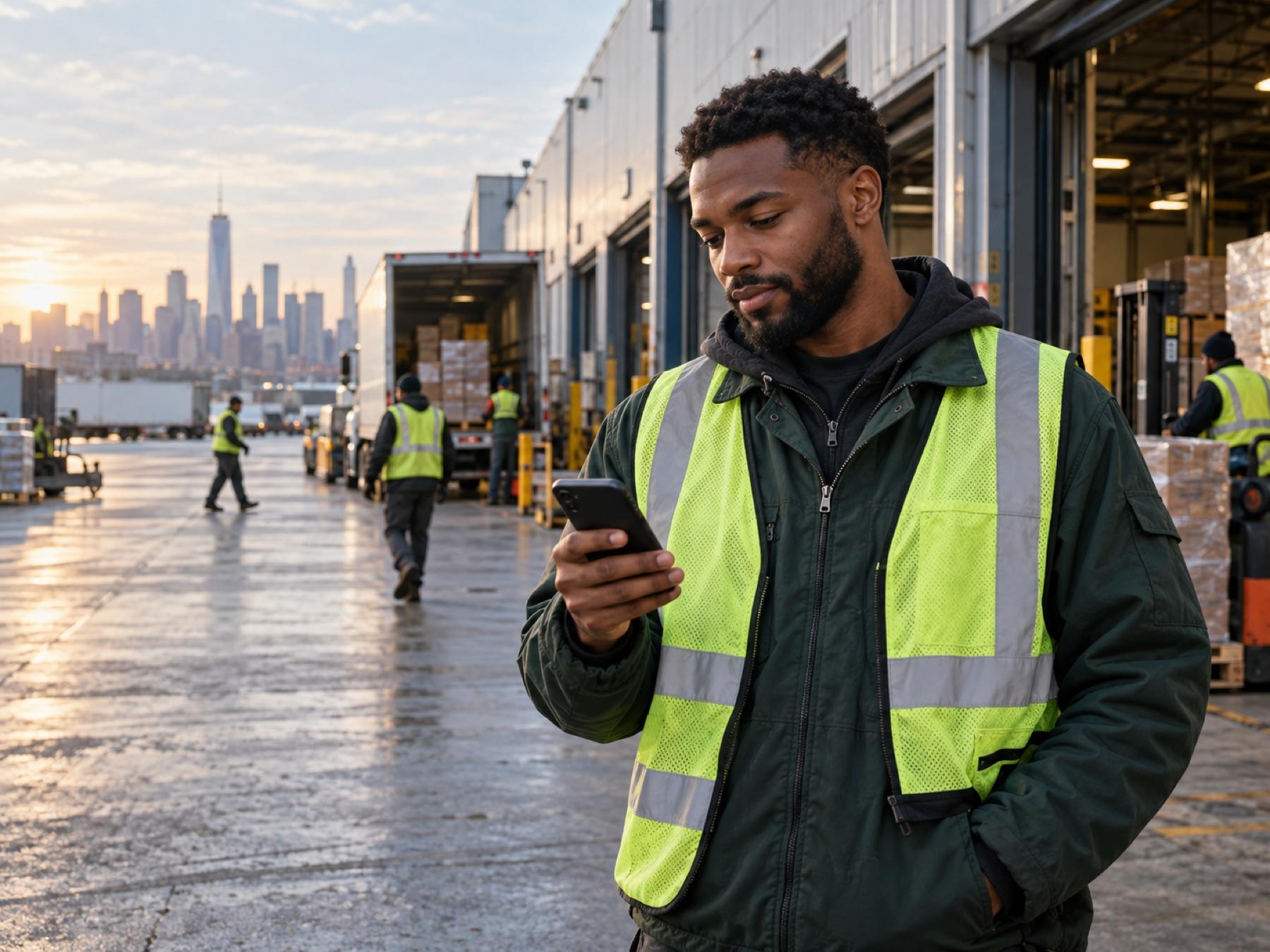 A logistics worker checks the next step before starting his shift